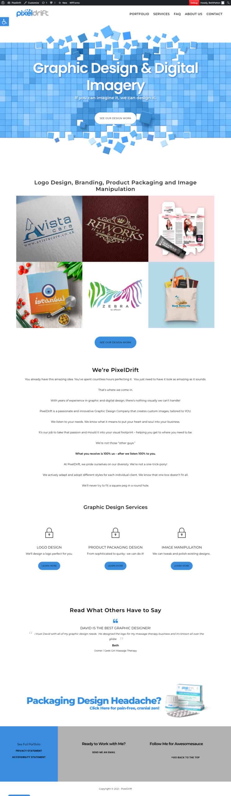 Image of Home Page of Pixel Drift Graphic Design