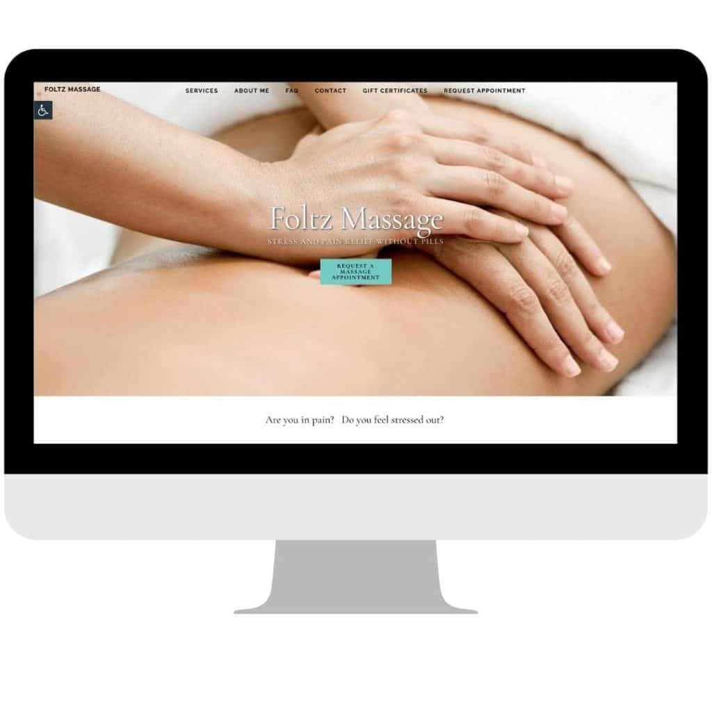 Image of Foltz Massage Homepage on a desktop computer
