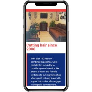 Image of Premos Barberspa About page on a mobile phone