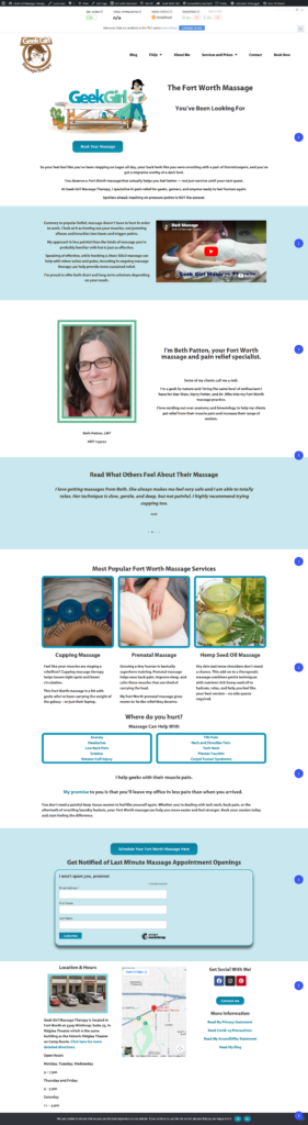 homepage of Geek Girl Massage Therapy